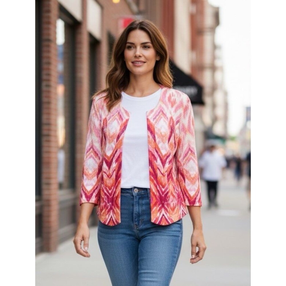 Chicos NEW! womens bright pink orange 3/4 sleeve cardigan sweater sz 0 (4-6) XS